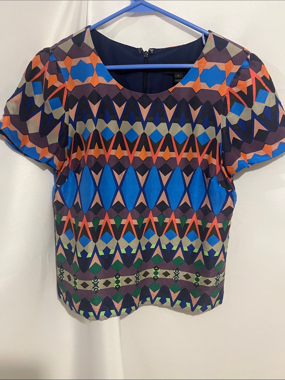 J. Crew Geometric Print Short Sleeve Top - Blue Multi